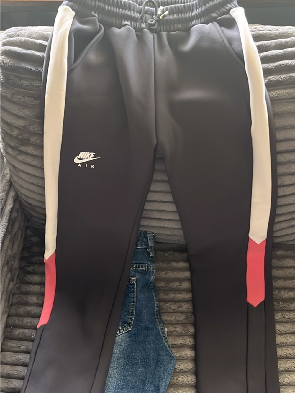 Nike Black Track Joggers with White and Pink Accents